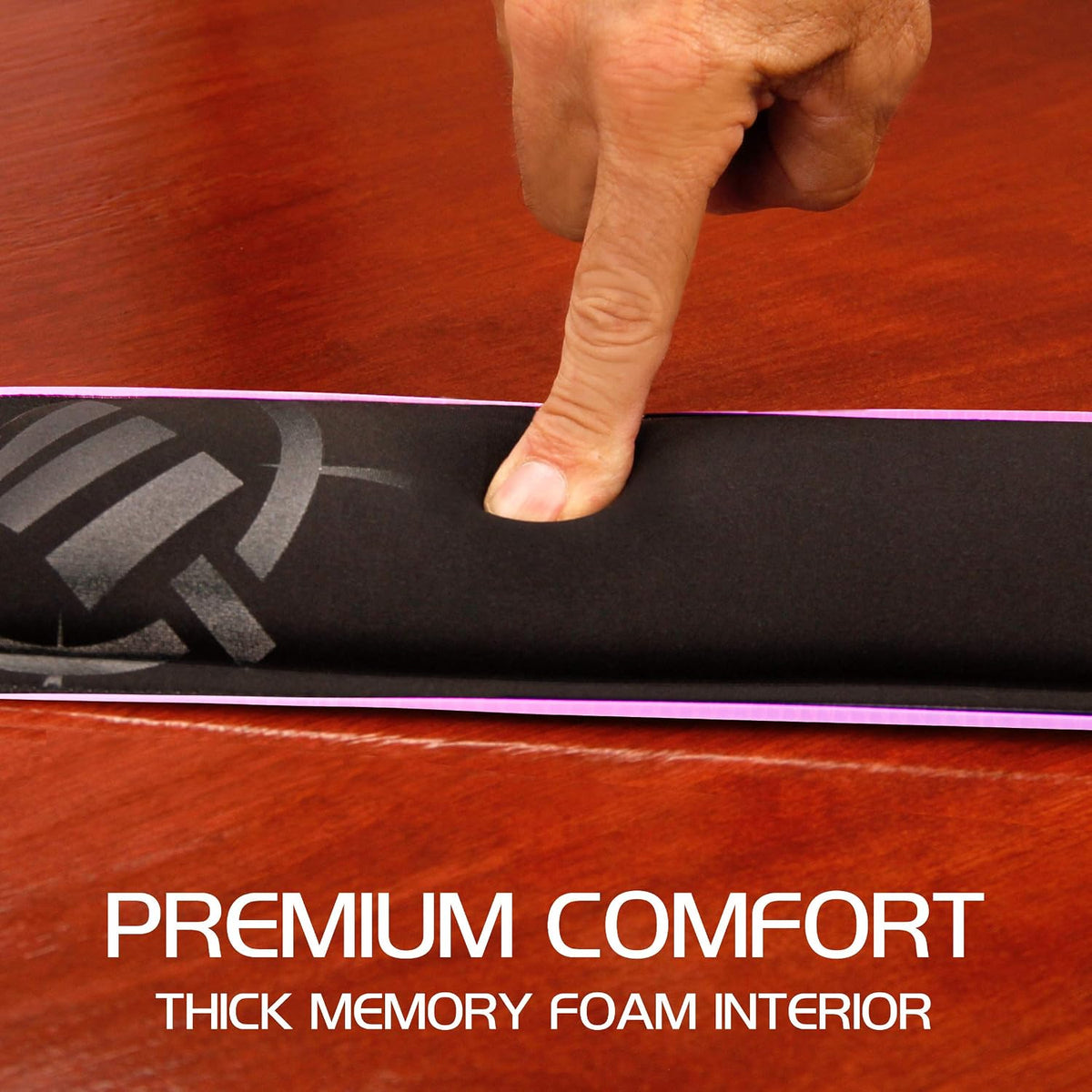 Enhance LED Wrist Rest with Soft Memory Foam Support for Full Size Keyboards - Wrist Rest Pad with 7 Illuminated Colors, 3 Color Modes, Smart Control, Non-Slip Base - Thick 1" Padding