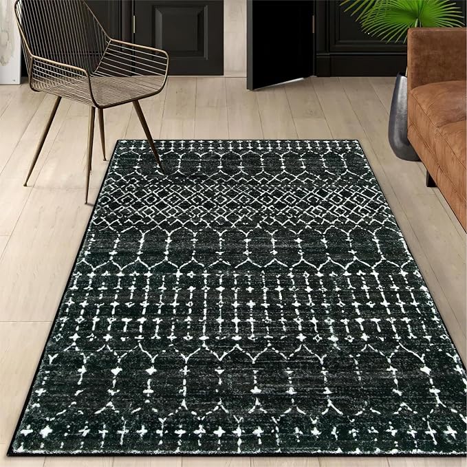 Lahome Moroccan Black Rug for Living Room Washable Area Rug 5x7 Non-Slip