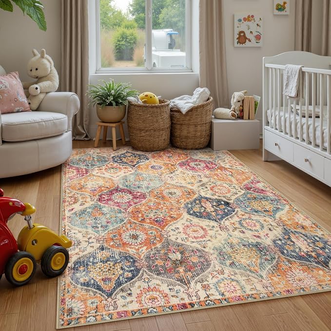 Lahome Moroccan Washable Area Rugs 9x12 Living Room, Soft 9x12 Area Rug