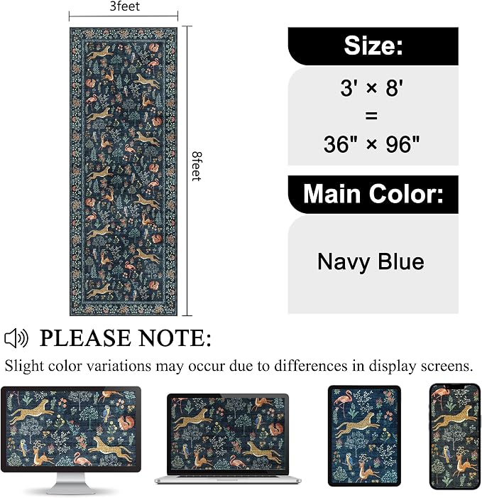 DUKINO 3x8 Washable Runner Rug, Low Pile Animal Print Non Slip Long Runner Rug