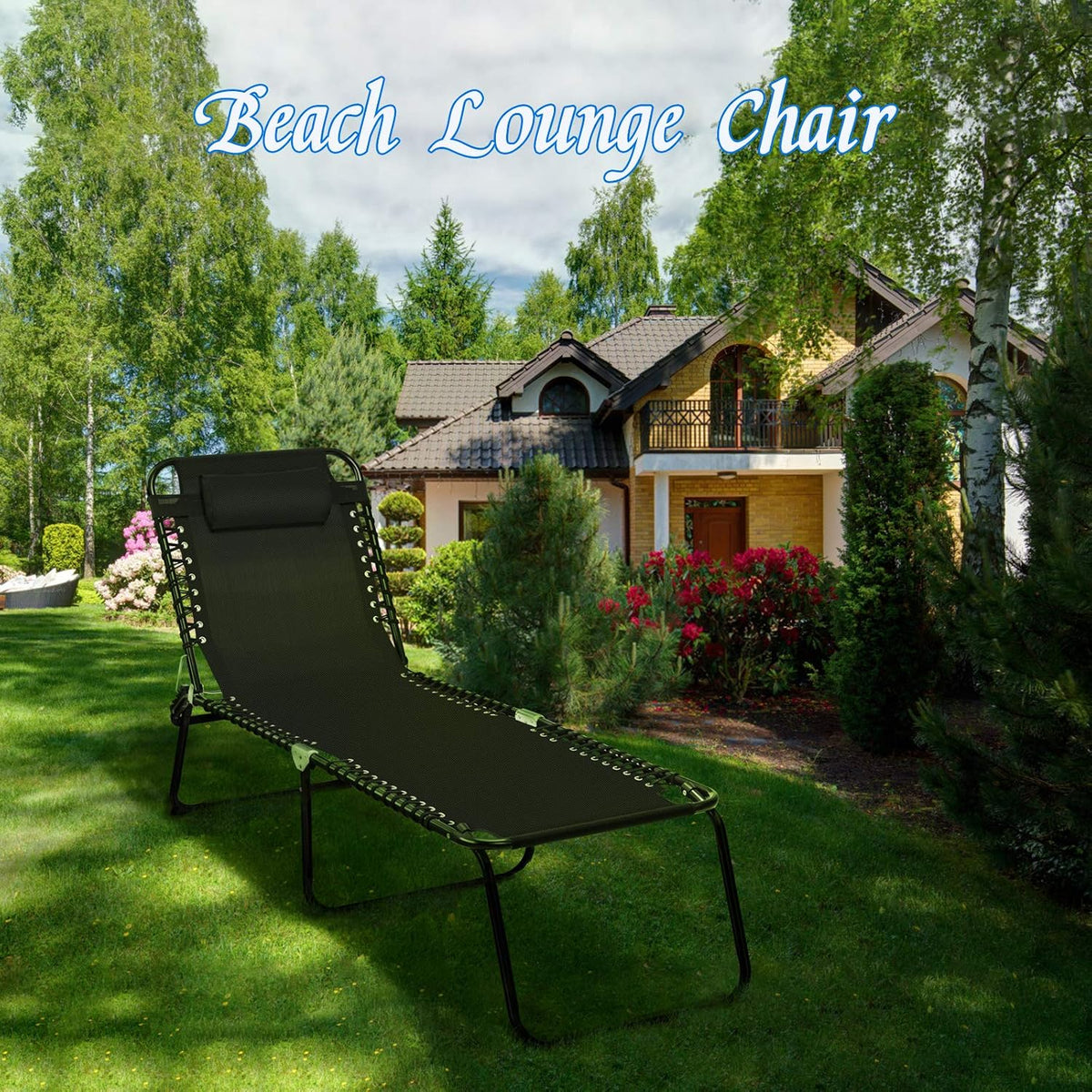 GIANTEX Chaise Lounge Chair Outdoor - Patio Lounge Chair w/Pillow, 4-Level Adjustable Backrest, 2-Level Footrest, Heightened 16” Pool Lounger for Beach, Lawn, Tanning Chairs for Outside (1, Black)