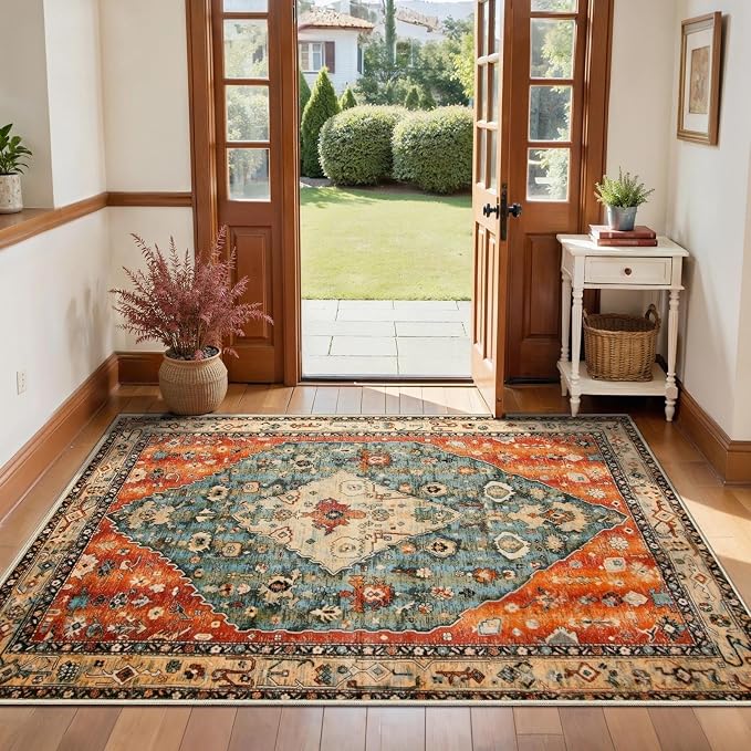 SERISSA Boho Area Rug for Entryway, 3x4 | Washable, Ultra Soft Print Distressed