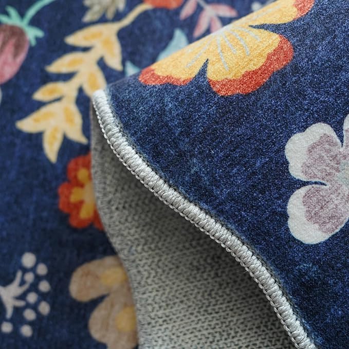 Washable 3x6 Hallway Runner Rug: Low-Pile Floral Scalloped Entryway Runners