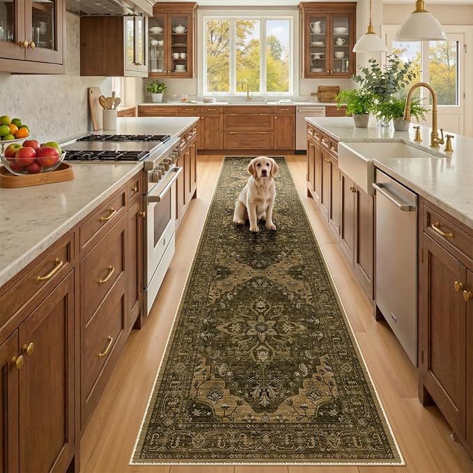 RELEANY Area Rugs Runner 2'x10' Washable Non-Slip, Floral Vintage Distress