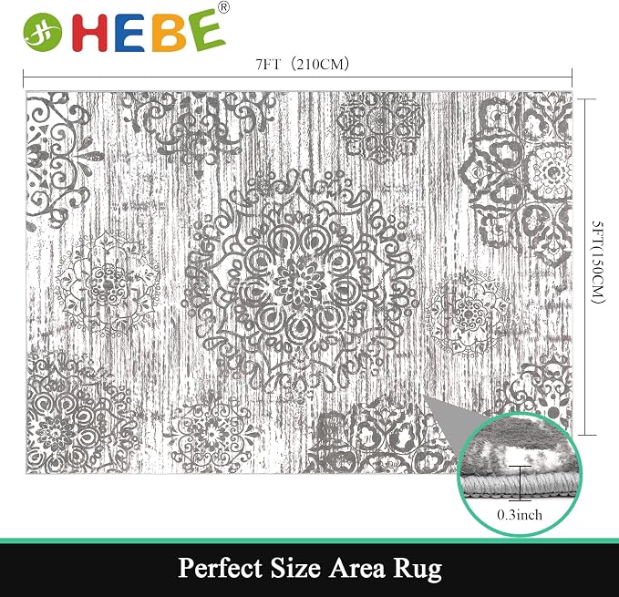 HEBE Area Rugs for Living Room 5'x7', Washable Non Slip Boho Bedroom Rug
