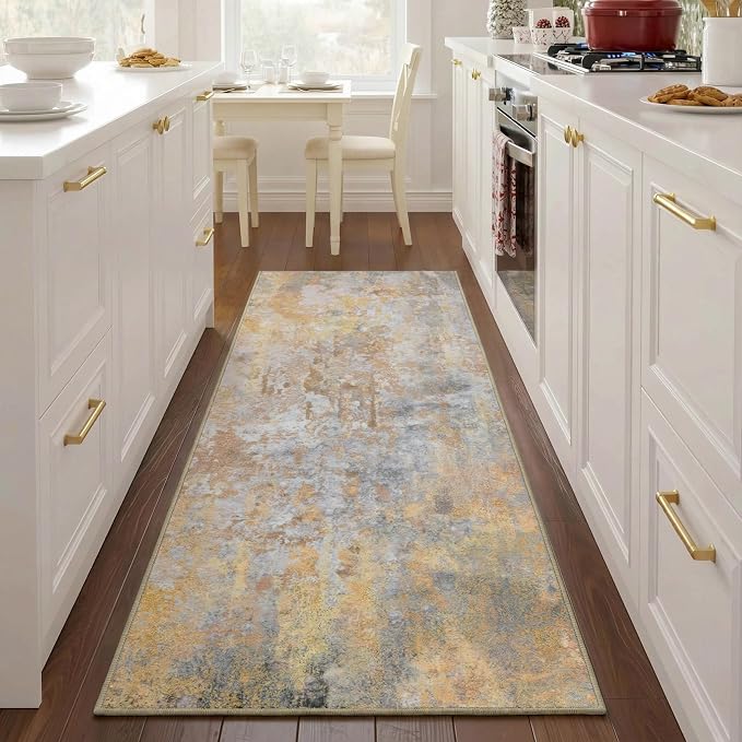 2x5 Beige Gold Rug Runners for Hallways Kitchen Non Slip Washable Entryway