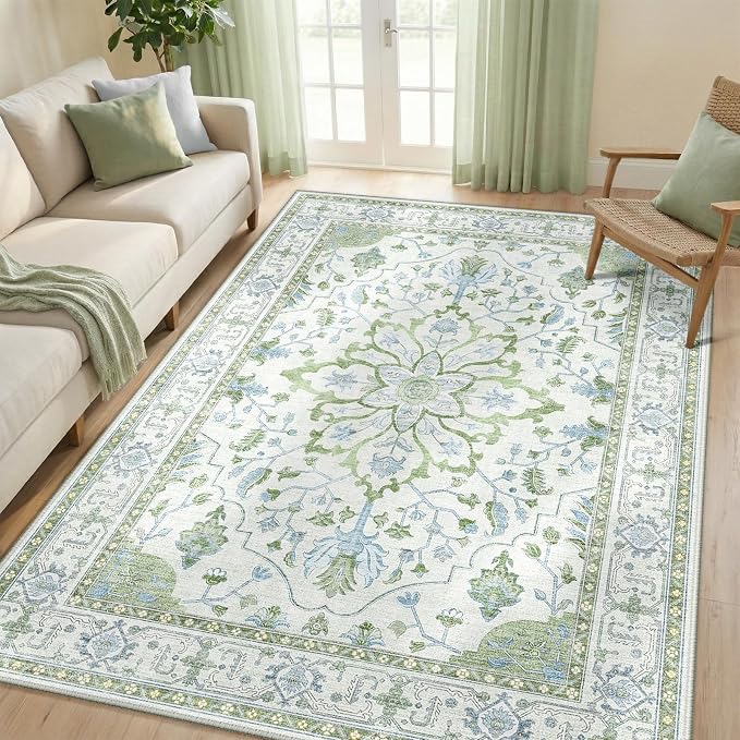 RELEANY Area Rugs 5'x7' Washable Non-Slip, Floral Vintage Distress Medallion