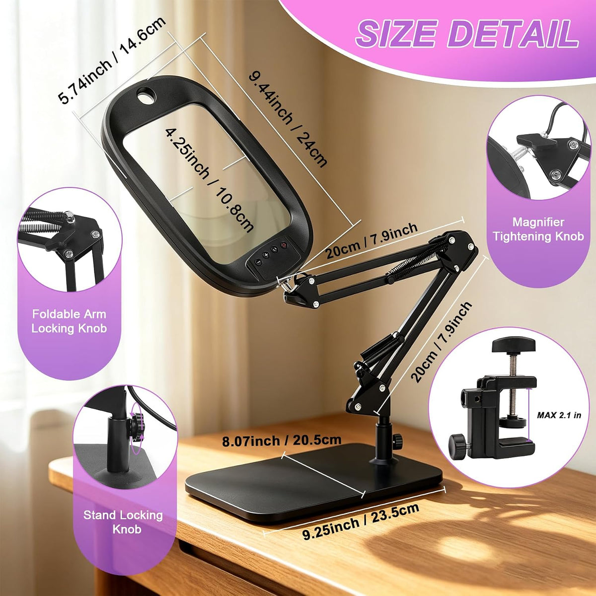 10X 30X Large Magnifying Glass with Light and Stand, Hands-Free Magnifier