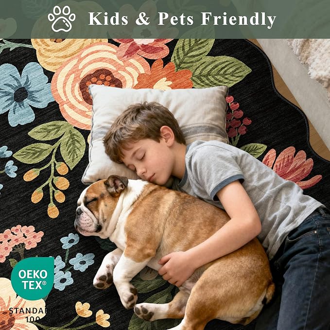 DUKINO 4x6 Area Rug, Floral Non-Slip Indoor Washable Rug