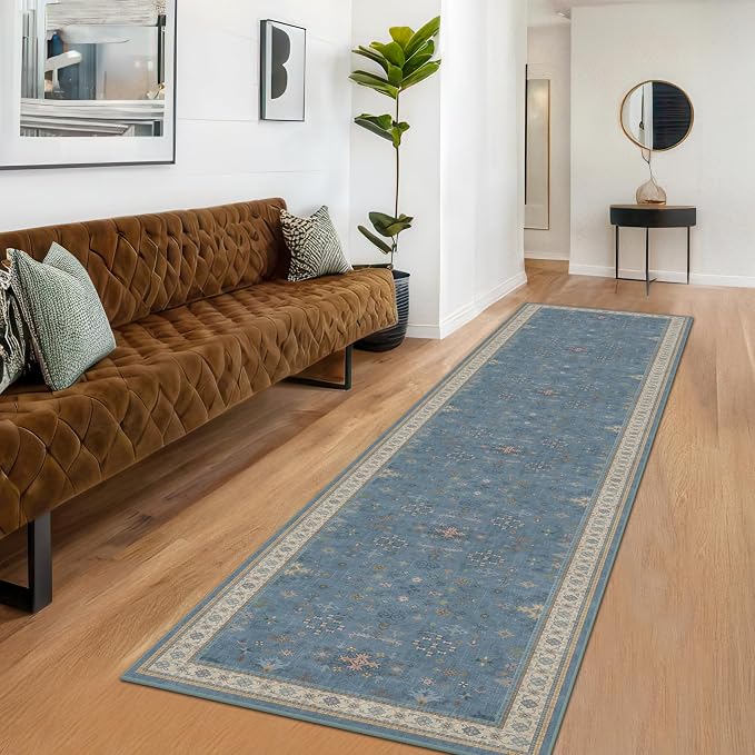 Hazo Haus Non Slip 10ft Long Hallway Runner Rug Blue