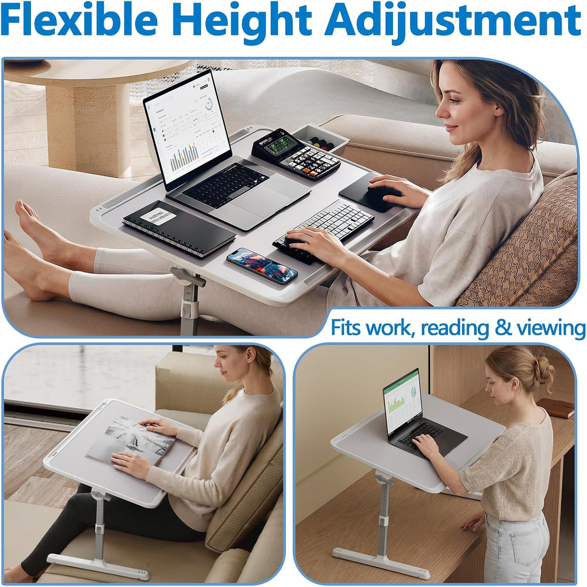 Potuopy Adjustable Laptop Lap Desk, X-Large Foldable Bed Table Tray