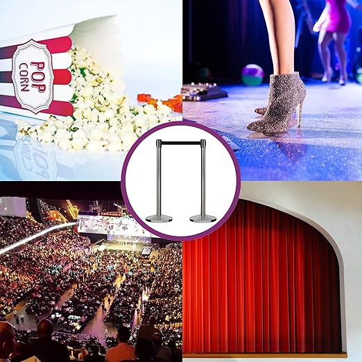 CCW Series RBB-100 - Set of 2 Stanchion Retractable Belt Barriers (7.5 Foot Belt, Light Blue Belt with Satin Stainless Steel Post)