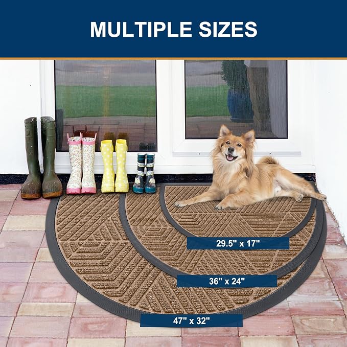 Smiry Half Circle Front Door Mat Outside Entrance, Heavy Duty Sturdy Natural