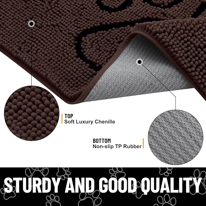 Smiry Dog Door Mat for Muddy Paws, Absorbent Dirt Trapper Non Slip Quick Dry