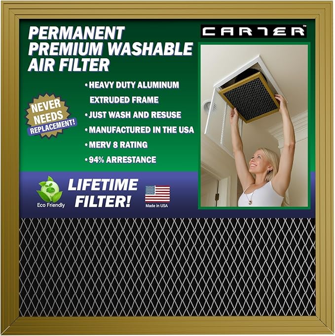 CARTER | Gold | MERV 8 | HVAC & Furnace Filter | Washable Electrostatic