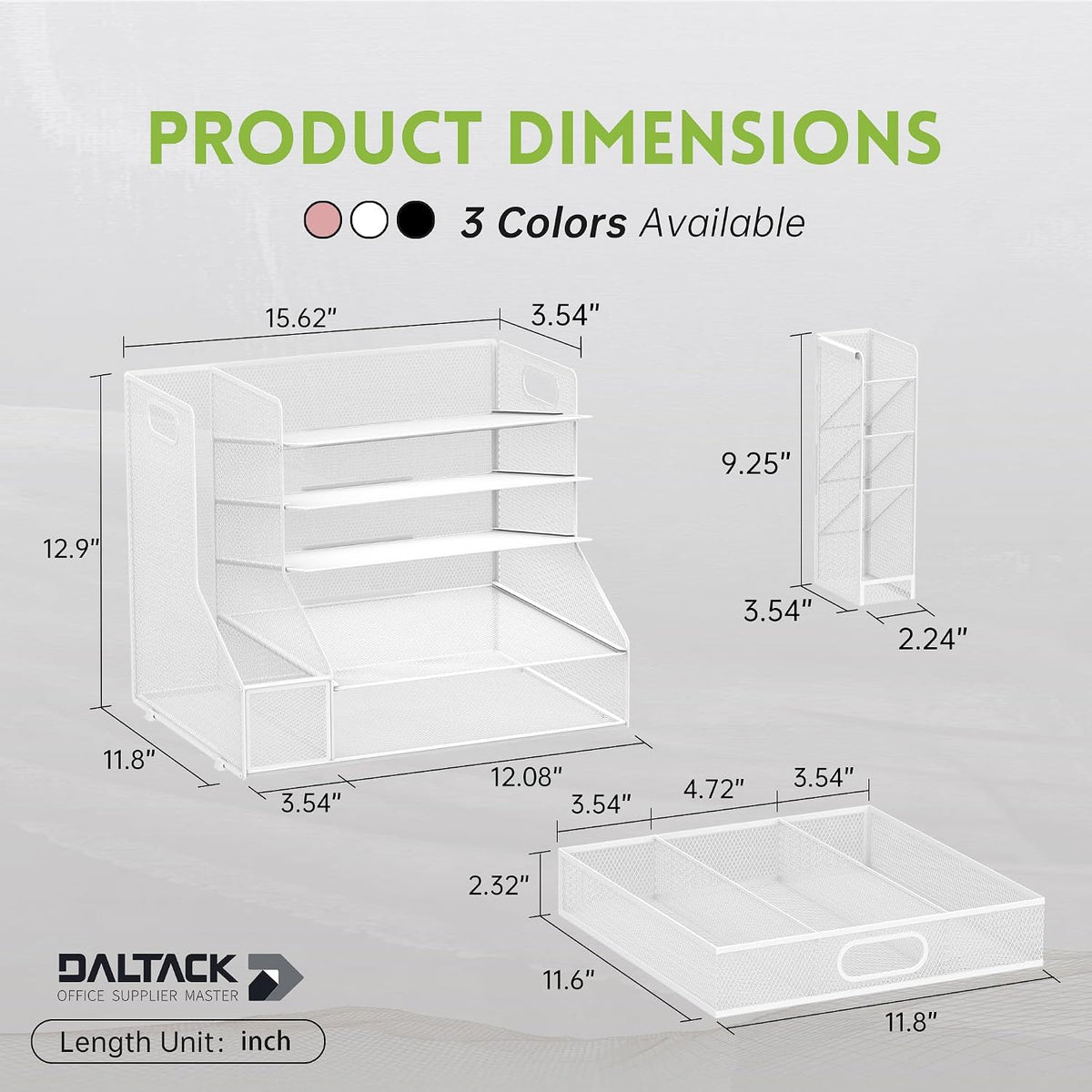 5-Tier Desk Organizer with File Holder & Pen Holder & Sliding Drawer, White