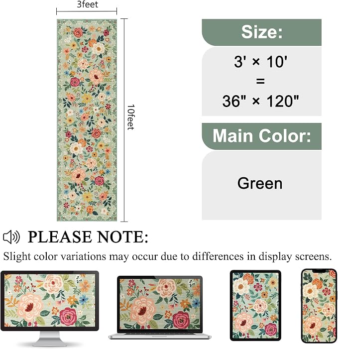 DUKINO 3x10 Runner Rug for Hallway, Washable Kitchen Floral Runner Rug