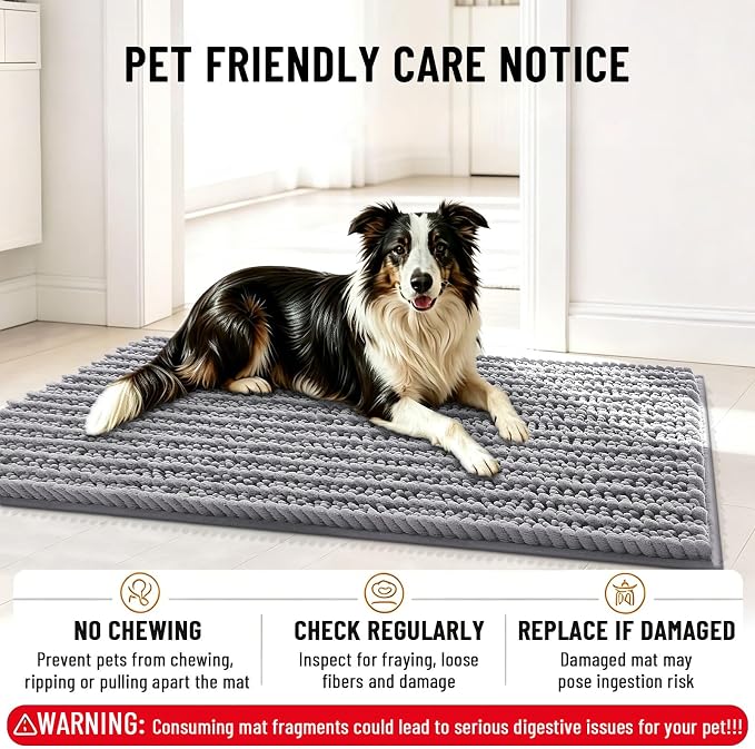 Smiry Dog Door Mat for Muddy Paws 24x16, Absorbent Dirt Trapper, Non-Slip