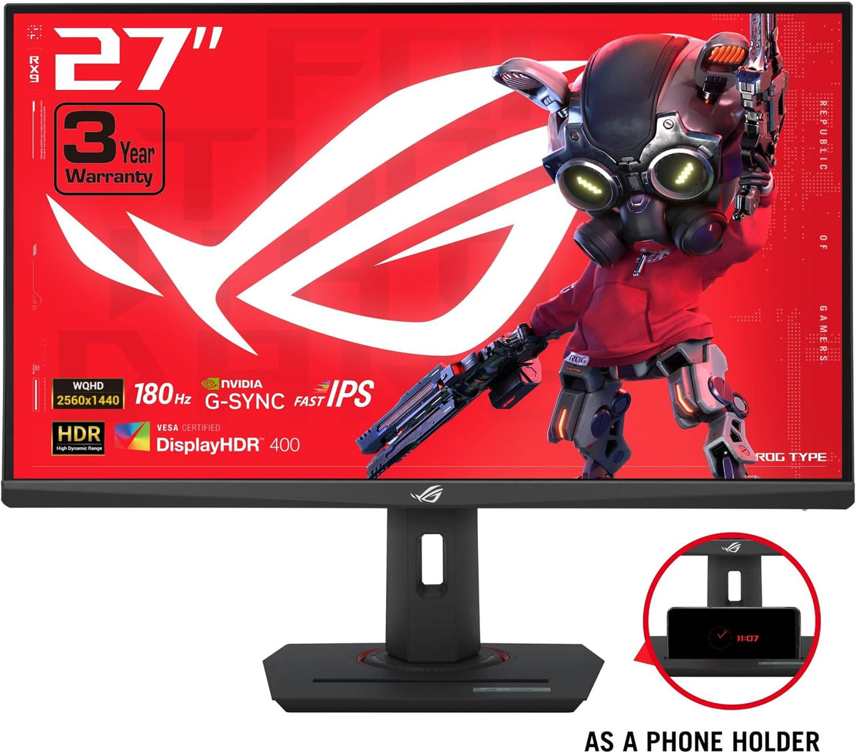 ASUS ROG XG27ACS 27 Inch 1440p 180Hz USB-C G-SYNC HDR Gaming Monitor