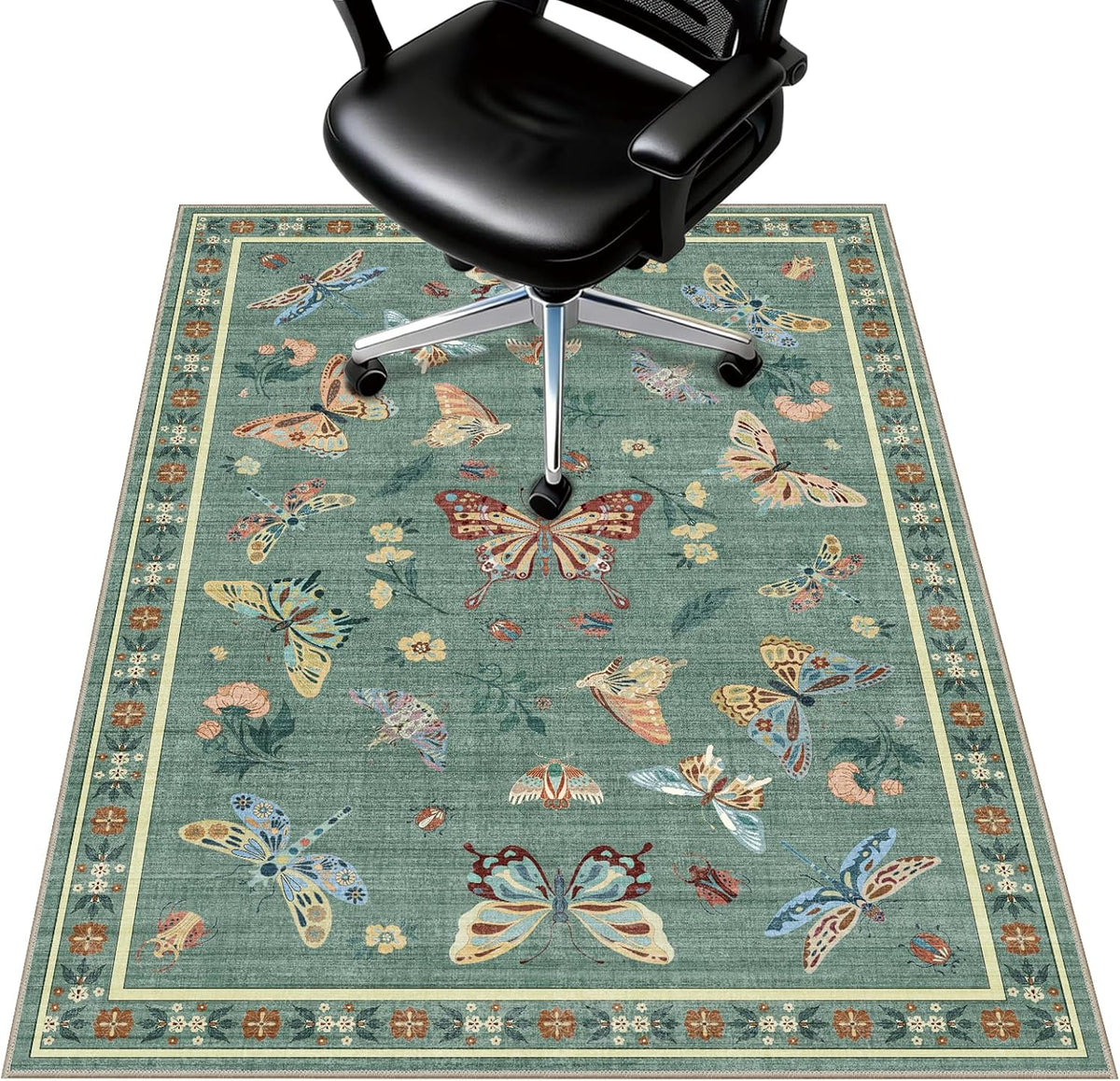 Chair Mat for Hardwood Floor,48"*36" Easy Glide Computer Chair Mat for Hard Wood and Tile Floor,Anti-Slip Floor Protector for Home Office Green Flower Bird