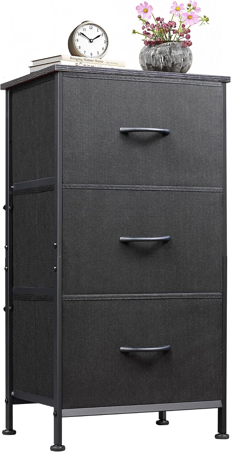 WLIVE Small Dresser Nightstand for Bedroom, 3 Drawers, Charcoal Black