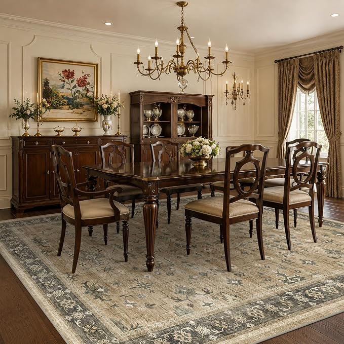 Warm Taupe Sage 9x12 Living Room Rug