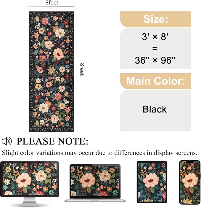 DUKINO 3x8 Runner Rug, Washable Rug