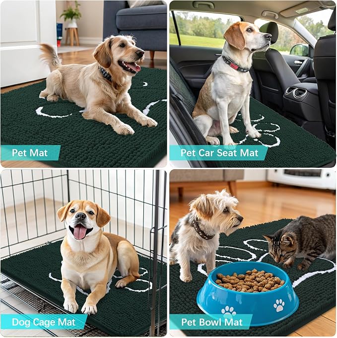 OLANLY Dog Door Mat for Muddy Paws 30x20, Paw Print Design, Absorbs Moisture