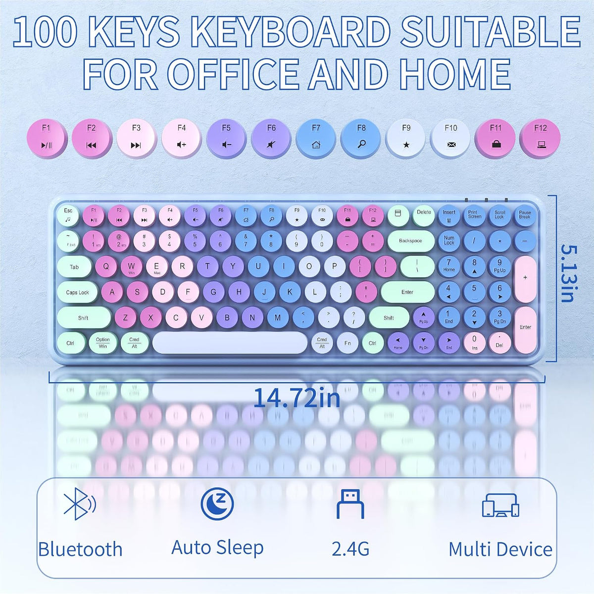 Colorful Wireless Bluetooth Keyboard (Rainbow Purple)