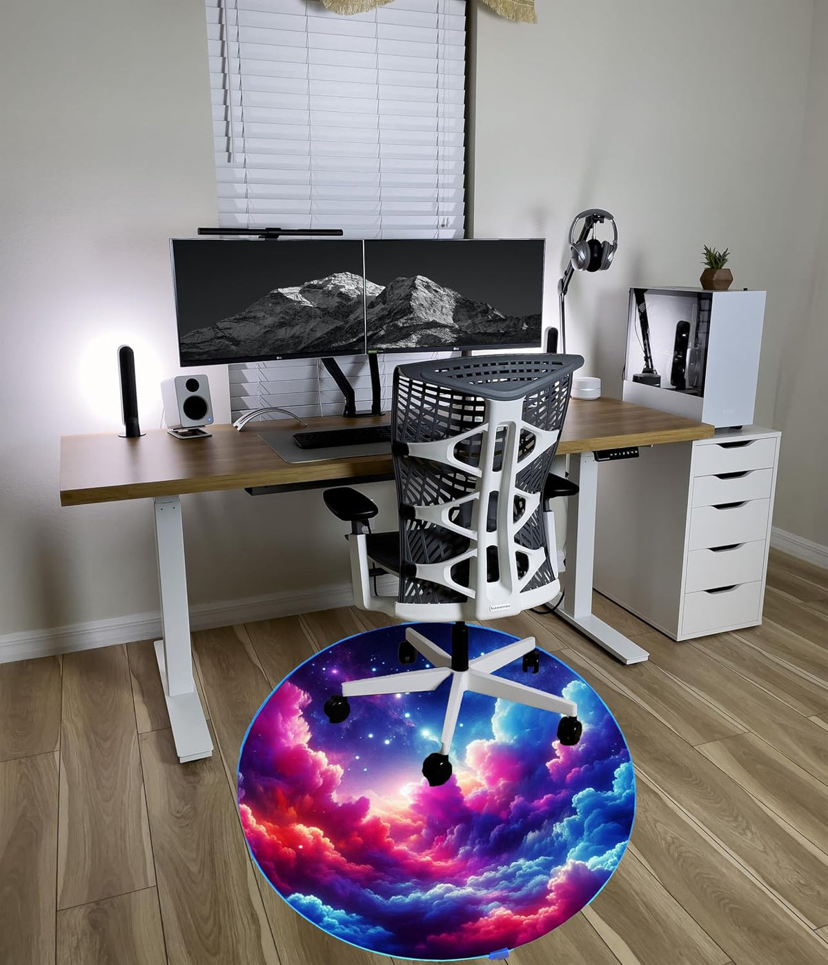 Gaming Chair Mat for Hardwood Floor Circle RGB Light - Clouds 47”