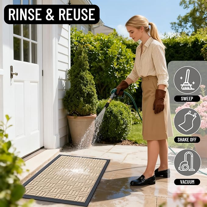 OLANLY Front Door Mat Outside Entrance 71x23, Heavy Duty Sturdy Natural Rubber