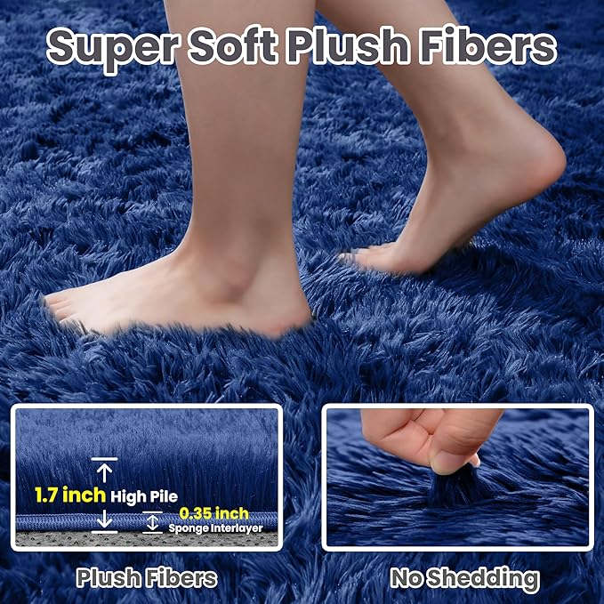 6x9 Area Rugs for Living Room Rug: Soft Fluffy Shag Navy Blue Rugs for Bedroom