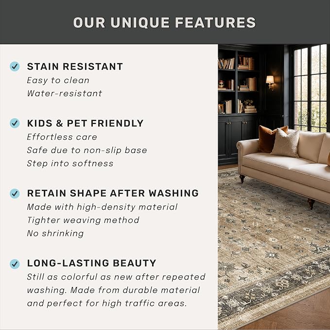 Vintage Taupe Sage 6x9 Rug for Living Room