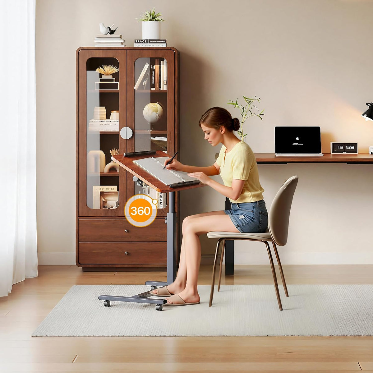 Laptop Table Mobile Adjustable Height Portable Desk Notebook Swivel PC Computer Rolling Desk with Wheels, Laptop Stand for Couch Bedside Hospital Bed Table