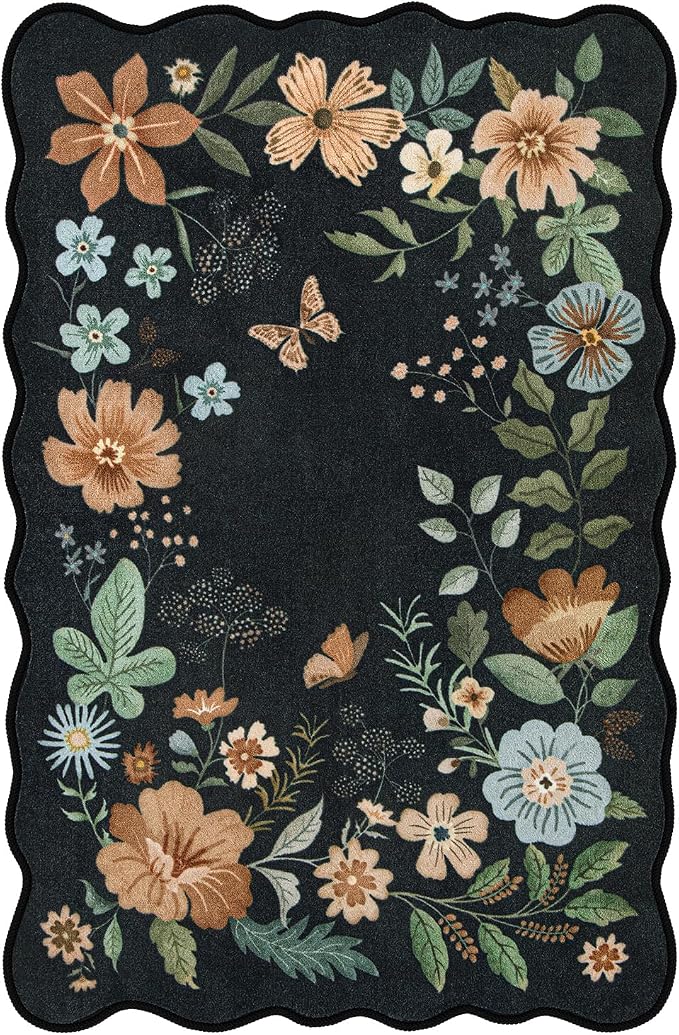 Lahome Floral Washable Rugs for Bedroom, 4X6 Living Room Rug Ultra-Thin