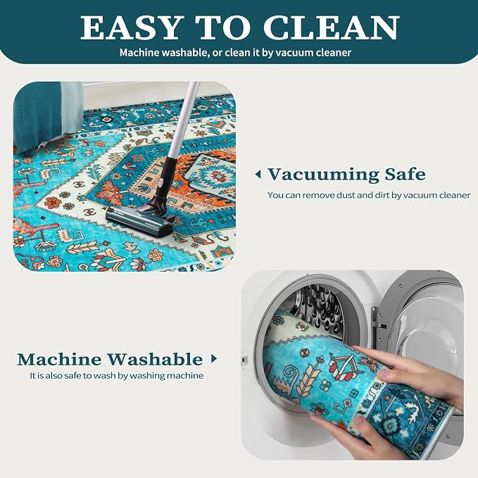 SERISSA 8x10 Area Rugs Blue, Washable Large Boho Rugs