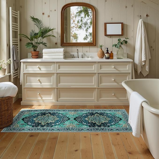 RELEANY Area Rugs Runner 2'x5' Washable Non-Slip, Floral Vintage Distress