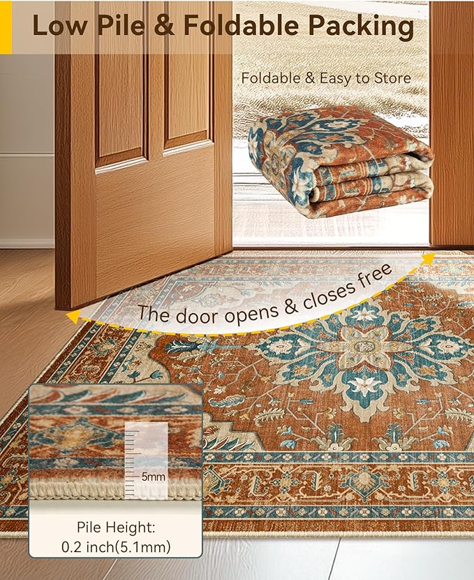 RELEANY Area Rugs Small 2'x3' Washable Non-Slip, Floral Vintage Distress