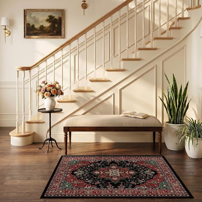RELEANY Area Rugs Small 2'6"x4' Washable Non-Slip, Floral Vintage Distress