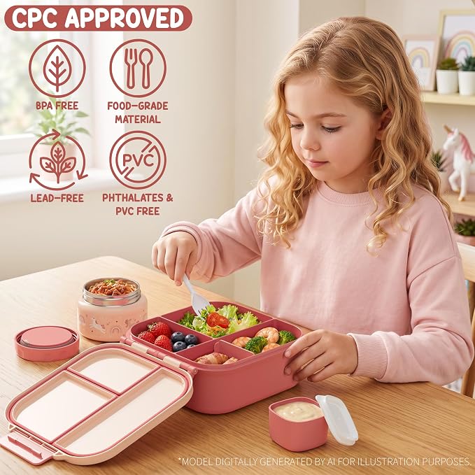 Fimibuke Kids Bento Lunch Box w/Insulated Water Bottle, Lunch Bag & Thermo |