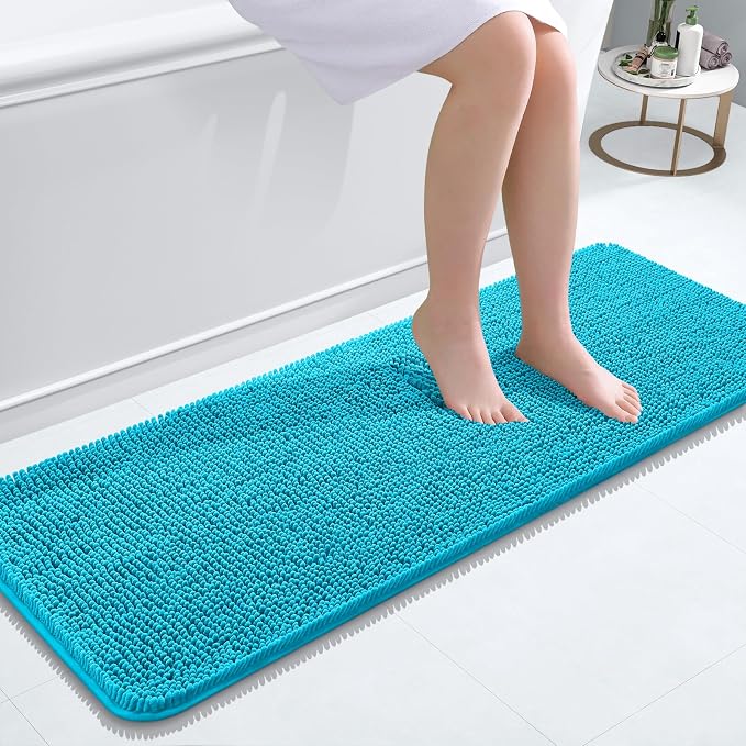 OLANLY Bathroom Runner Rugs 47x17, Soft Absorbent Chenille Bath Rugs, Rubber