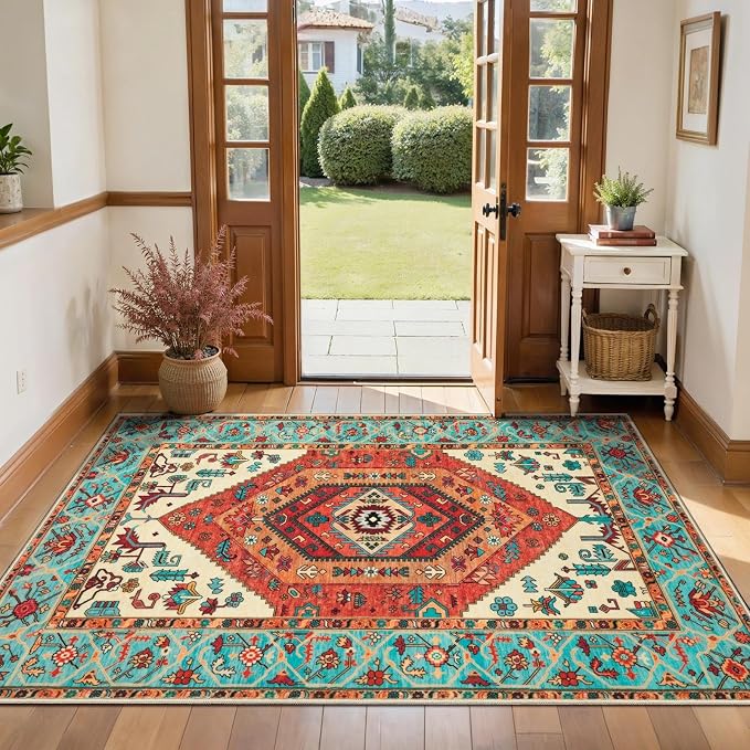 SERISSA Boho Area Rugs for Entryway, 3x4 Washable Non-Slip Kitchen Rug