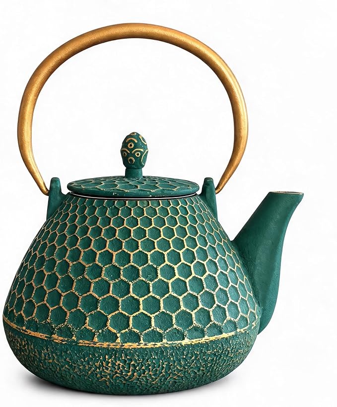 YJX 54oz Cast Iron Tea Kettle for Stovetop, Enameled Interior, Heavy and Durable