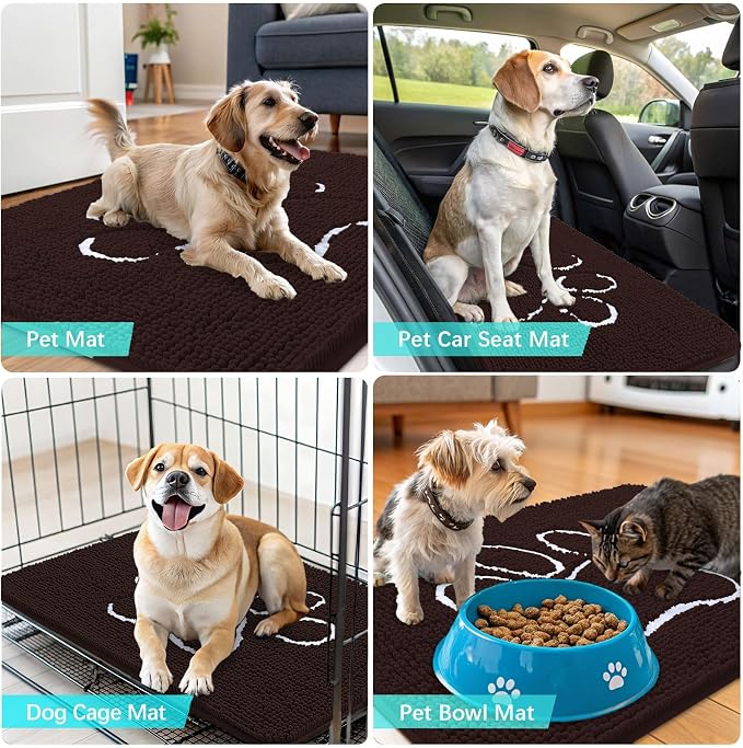 OLANLY Dog Door Mat for Muddy Paws 59x32, Paw Print Design, Absorbs Moisture