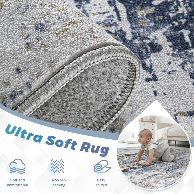 pmtsns Area Rugs 8x10 for Living Room: Washable Rug Modern Abstract Neutral