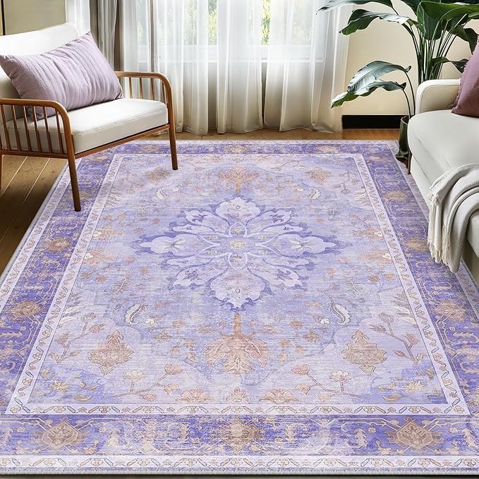 RELEANY Area Rugs 5'x7' Washable Non-Slip, Floral Vintage Distress Medallion