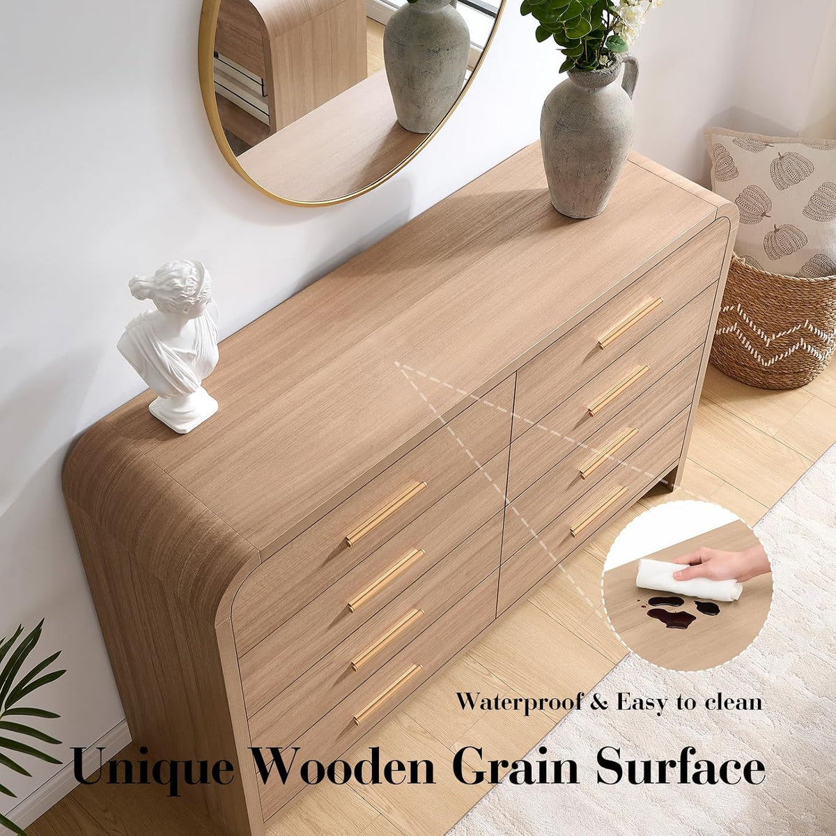 Curved Drawer Dresser for Bedroom with 8 Drawers, 54'' Wide Chest of Drawer