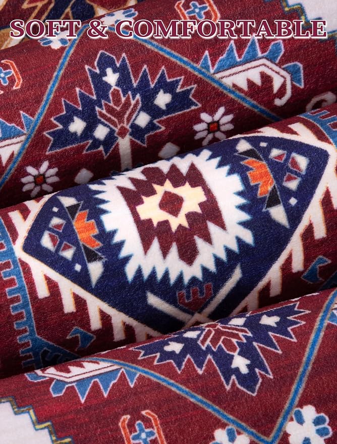 SERISSA Runner Rug for Hallways, Long Boho Rug Vintage Burgundy Navy Hallway