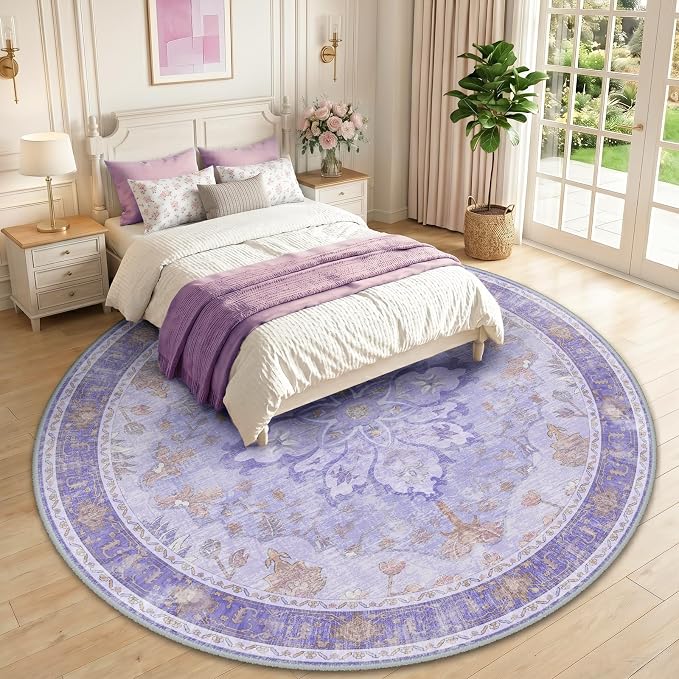 RELEANY Area Rugs Round 10ft Washable Non-Slip, Floral Vintage Distress