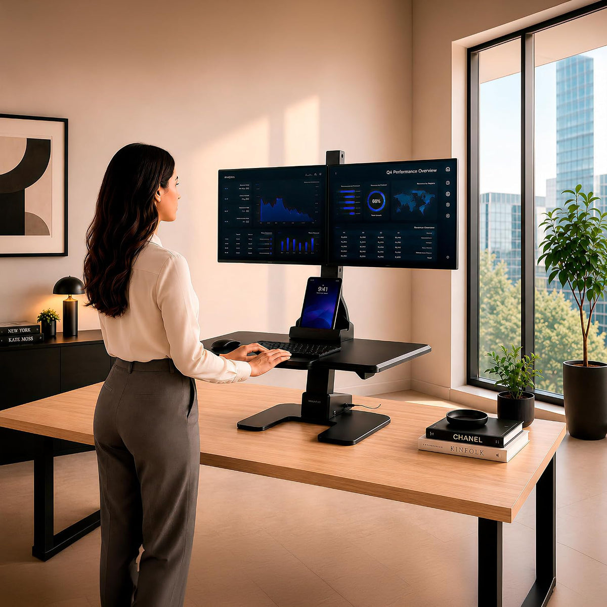 Mount-It! Dual Monitor Electric Standing Desk Converter, Sit-Stand Riser
